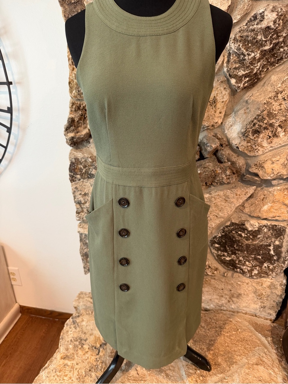 Banana Republic Olive Green Sleeveless Button-Front Shift Dress
